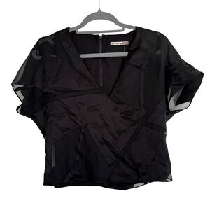 Alice + Olivia‎ Short Sleeve V Neck Crop Top Size XS Black